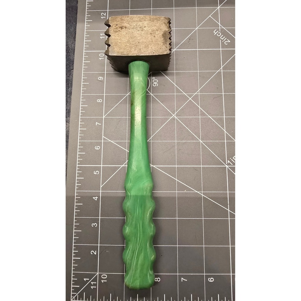 Vintage Plasmet Meat Tenderizer Green Marbled Handle Made in USA Kitchen Tool